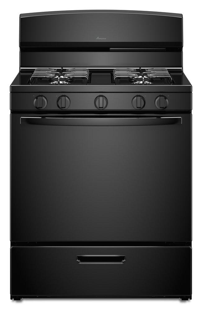 Amana Black 29-22/25 in. Gas 4-Burner Sealed Freestanding Range 