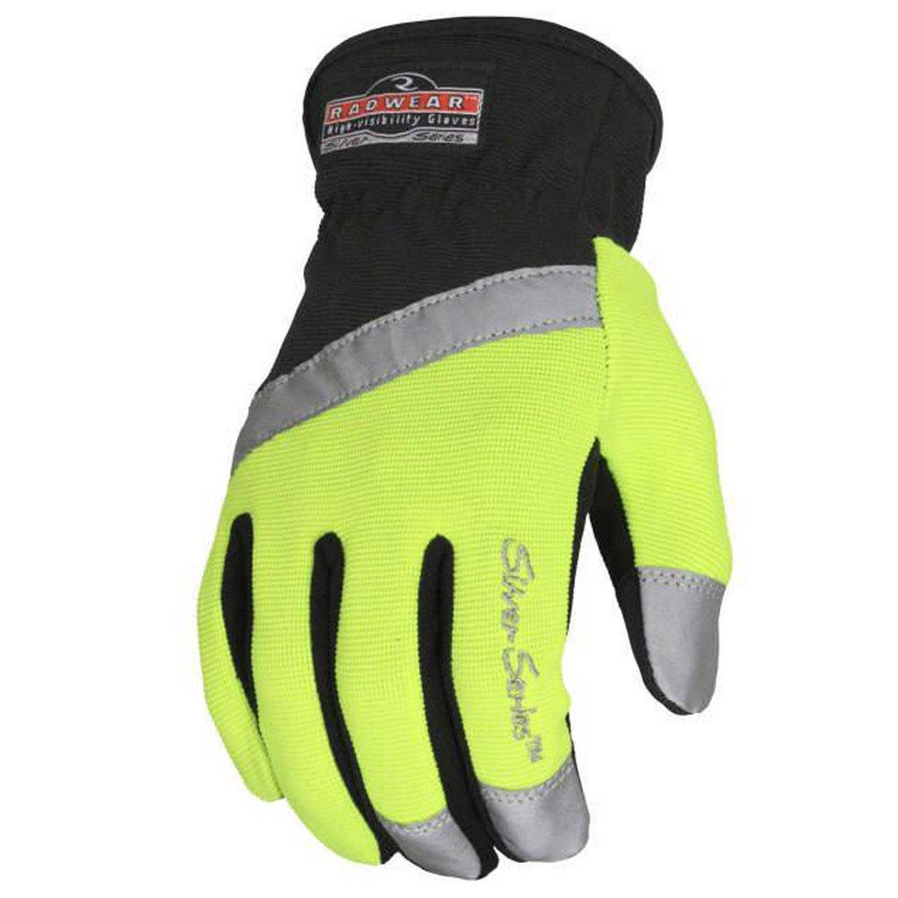 Radians Hi-Viz Green Plastic, Spandex and Synthetic Leather All Purpose and Construction Reusable Gloves in Hi-Viz Green and Grey 