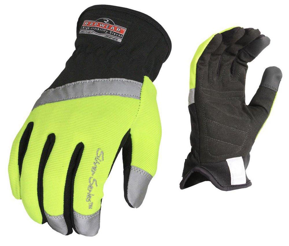 Radians Hi-Viz Green Plastic, Spandex and Synthetic Leather All Purpose and Construction Reusable Gloves in Hi-Viz Green and Grey 