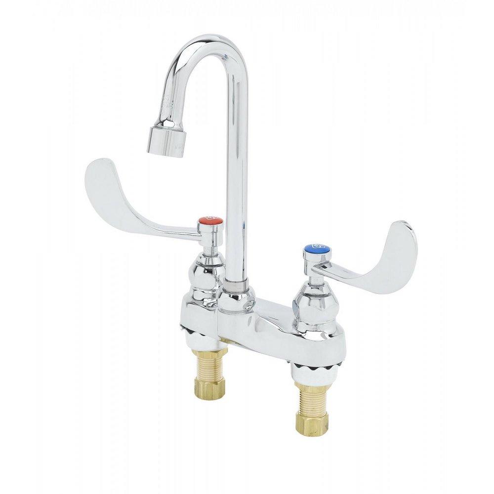 T&S Brass Chrome Plated 2.2 gpm 4 in. Centerset Two Handle Deck Mount Swivel Gooseneck Healthcare Faucet 
