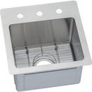 No-Hole 1-Bowl Dualmount Bar Sink Kit with Centre Drain in Polished Satin