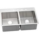 2-Bowl Dual Mount Kitchen Sink Kit with Rear Center Drain in Polished Satin