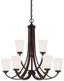 60W9-Light Chandelier with Etched White Glass in Vintage Bronze