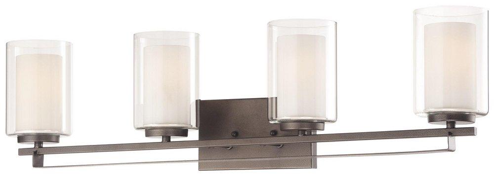 Minka Lavery Smoked Iron 32-1/2 in. 4-Light Bath Light with Clear and Etched White Glass 