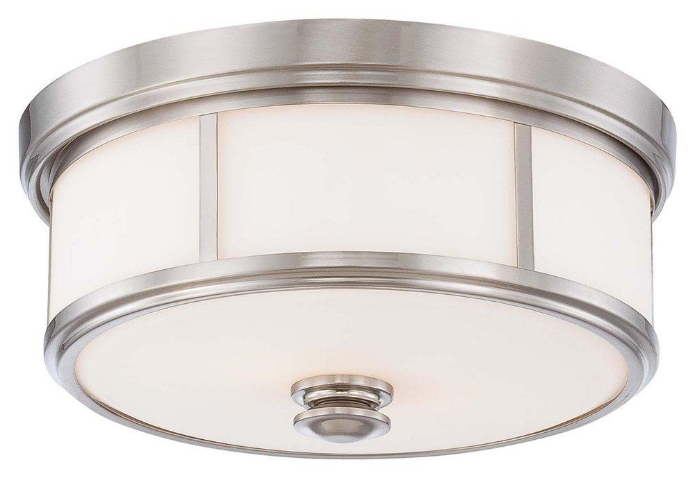 Minka Lavery Brushed Nickel 13-1/2 in. 60W 2-Light Flushmount with Etched Opal Glass Shade 