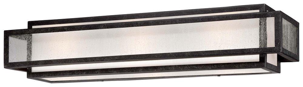 Minka Lavery Aged Charcoal 24 in. 3-Light Bath Light with Clear Seeded and Etched White Glass 