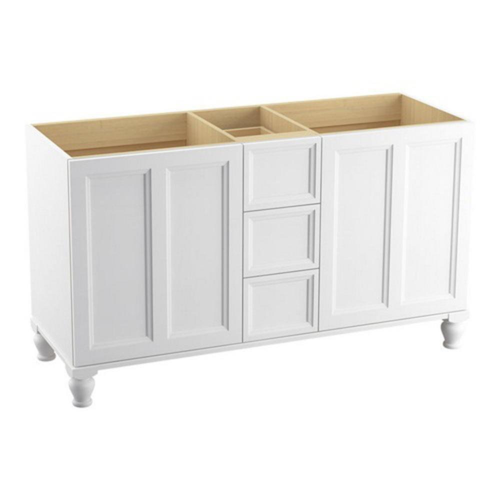 KOHLER Linen White 34-1/2 x 60 in. Vanity with Furniture Leg, 2-Door and 3-Drawer 