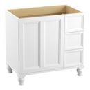 34-1/2 x 36 in. Vanity with Furniture Leg, 1-Door and 3-Drawer on Right in Linen White