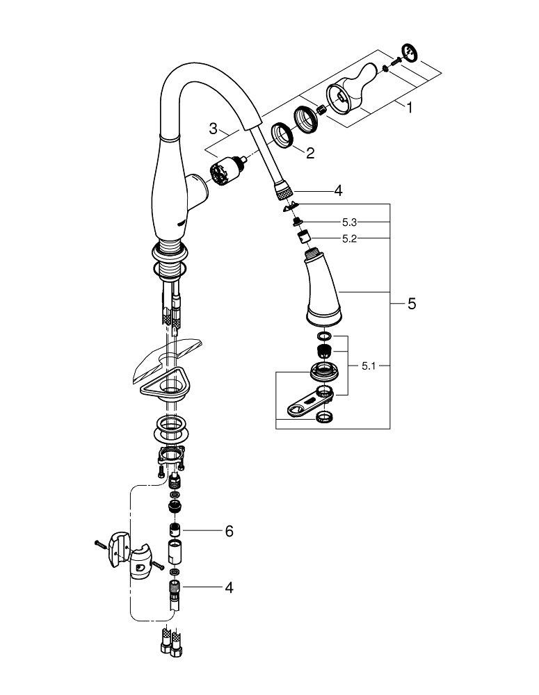 GROHE StarLight&reg; Chrome Single Handle Pull Down Kitchen Faucet 
