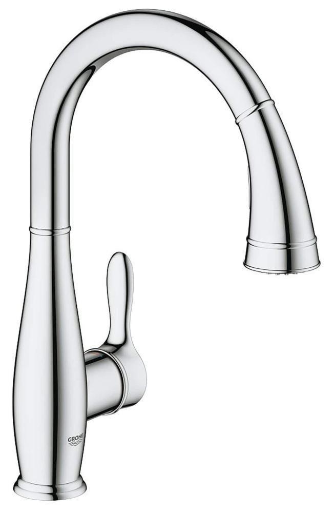 GROHE StarLight&reg; Chrome Single Handle Pull Down Kitchen Faucet 