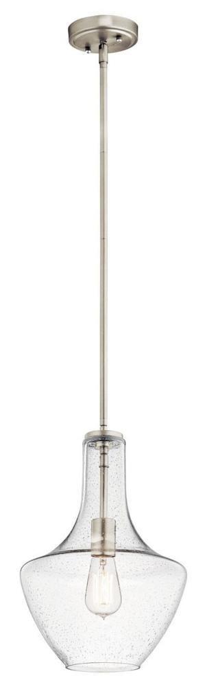 Kichler Lighting Brushed Nickel 10-1/2 in. 100W 1-Light Medium Base Incandescent Pendant with Clear Seedy Glass 