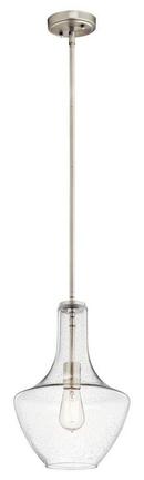 10-1/2 in. 100W 1-Light Medium Base Incandescent Pendant with Clear Seedy Glass in Brushed Nickel