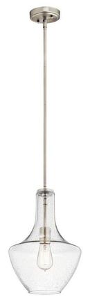 Kichler Lighting Brushed Nickel 10-1/2 in. 100W 1-Light Medium Base Incandescent Pendant with Clear Seedy Glass 