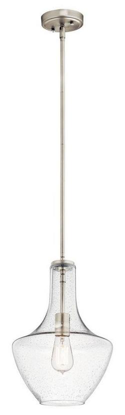 10-1/2 in. 100W 1-Light Medium Base Incandescent Pendant with Clear Seedy Glass in Brushed Nickel