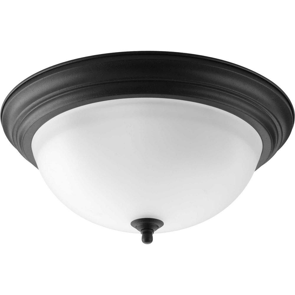 Progress Lighting Forged Black 15-1/4 x 6-5/8 in. 60 W 3-Light Medium Flush Mount Ceiling Fixture with Alabaster Glass 