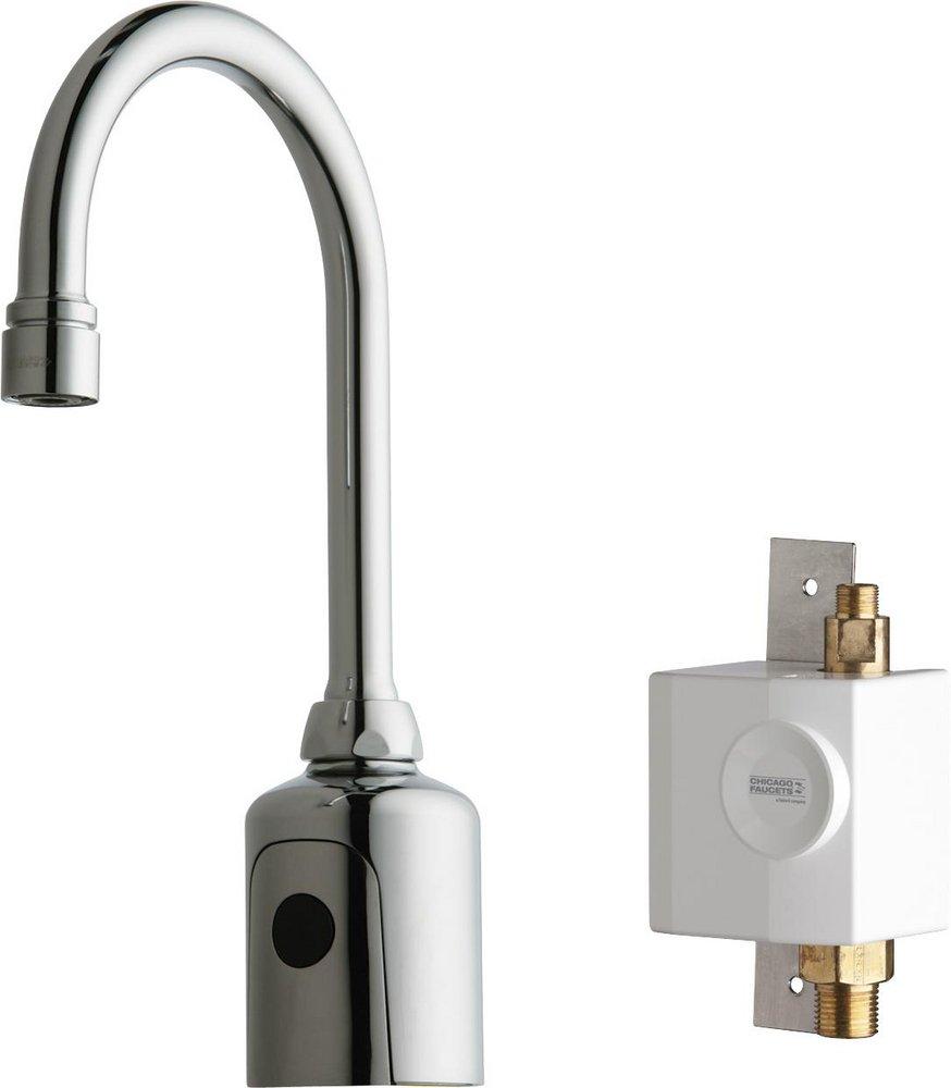 Chicago Faucets Polished Chrome Deck Mount Electronic Bathroom Sink Faucet with Touchless Technology 
