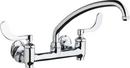 Chicago Faucets Polished Chrome 2 Hole Wall Mount Centerset Hot and Cold Water Sink Faucet with Wristblade Handle 