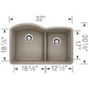 BLANCO Truffle 32 x 20-7/8 in. No Hole Composite Double Bowl Undermount Kitchen Sink 