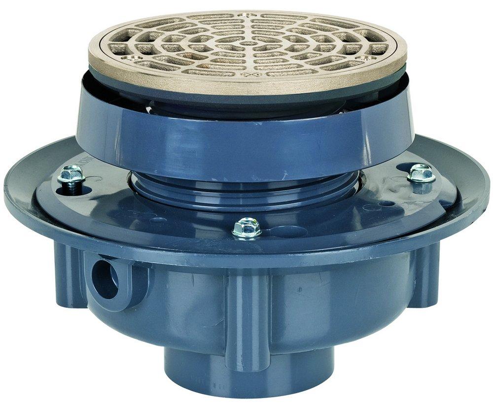 Sioux Chief Hub PVC Floor Drain Assembly with 5-1/2 in. Round Nickel Bronze Grate and Ring and Strainer 