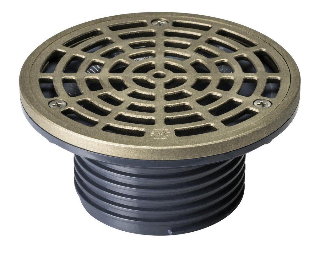 Sioux Chief Hub Floor Drain Fixture with 5-1/2 in. Round Nickel Bronze Grate and Ring and Strainer 
