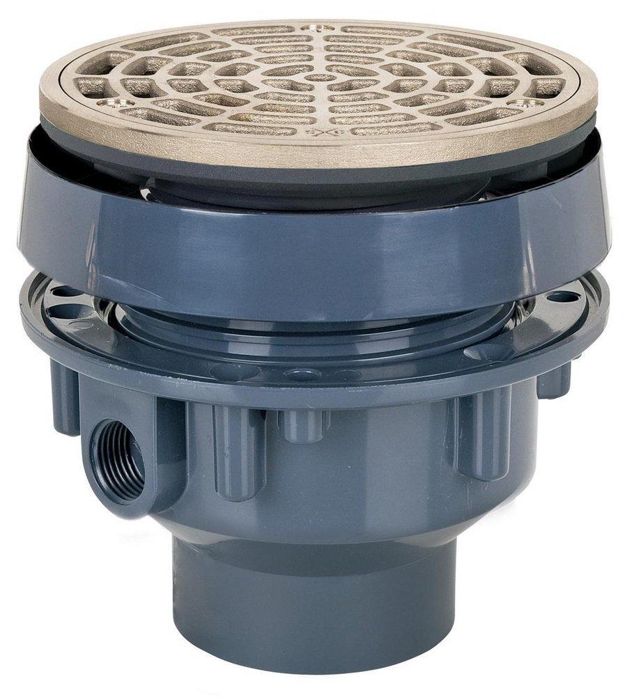 Sioux Chief Hub PVC Floor Drain Assembly with 5-1/2 in. Round Nickel Bronze Grate and Ring and Strainer 