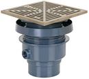 Sioux Chief Hub PVC Floor Drain Assembly with 7 in. Square Nickel Bronze Grate and Ring and Strainer 