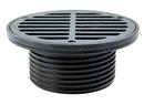 4 in. No Hub Ductile Iron Floor Drain Fixture with 6-1/2 in. Round Ductile Iron Grate and Ring and Strainer