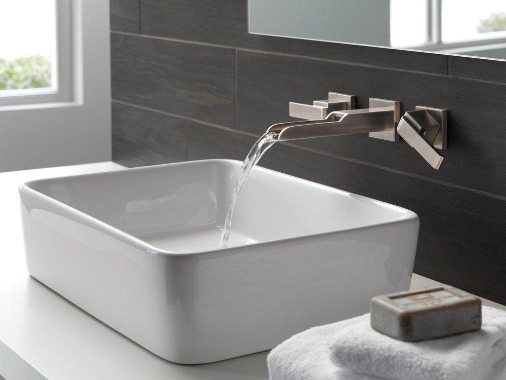 Delta Faucet Stainless Two Handle Widespread Bathroom Sink Faucet 