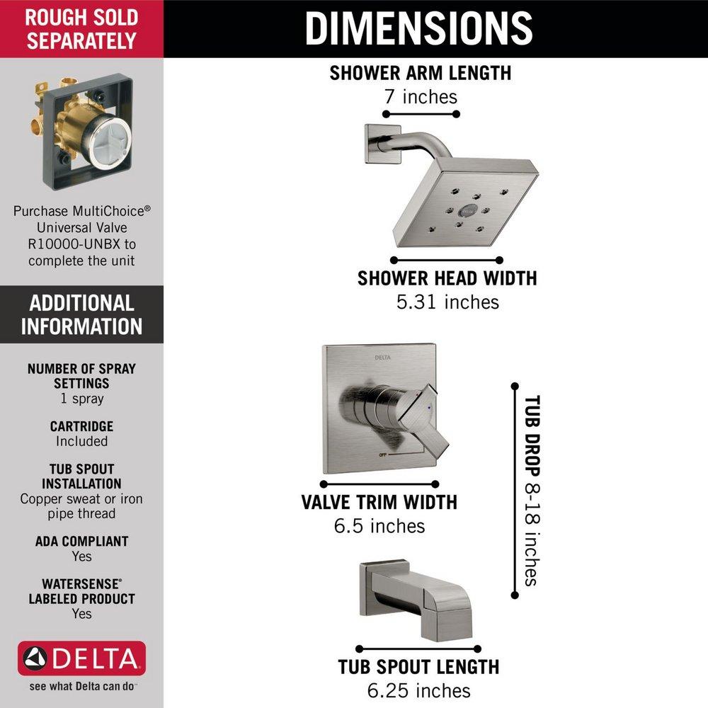 Delta Faucet Brilliance Stainless Two Handle Single Function Bathtub & Shower Faucet (Trim Only) 