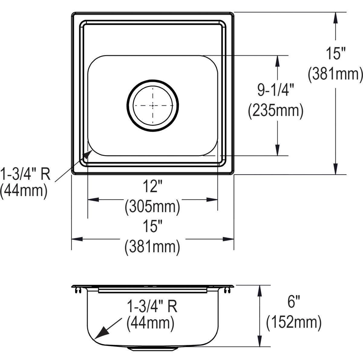Dayton Elite Satin 15 x 15 in. 2 Hole Drop-in Stainless Steel Bar Sink 