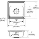 Dayton Elite Satin 15 x 15 in. 2 Hole Drop-in Stainless Steel Bar Sink 