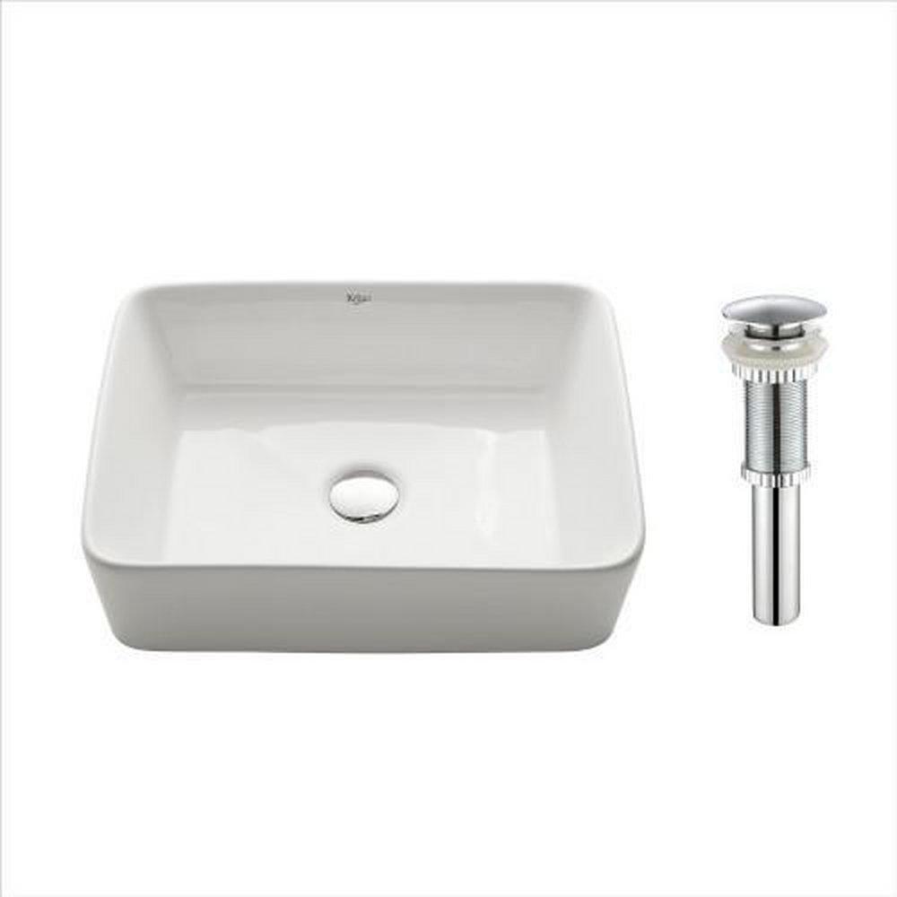 Kraus USA 19 X 15 Deck Mount Rectangle Ceramic Vessel Lavatory Pop Up Chrome 