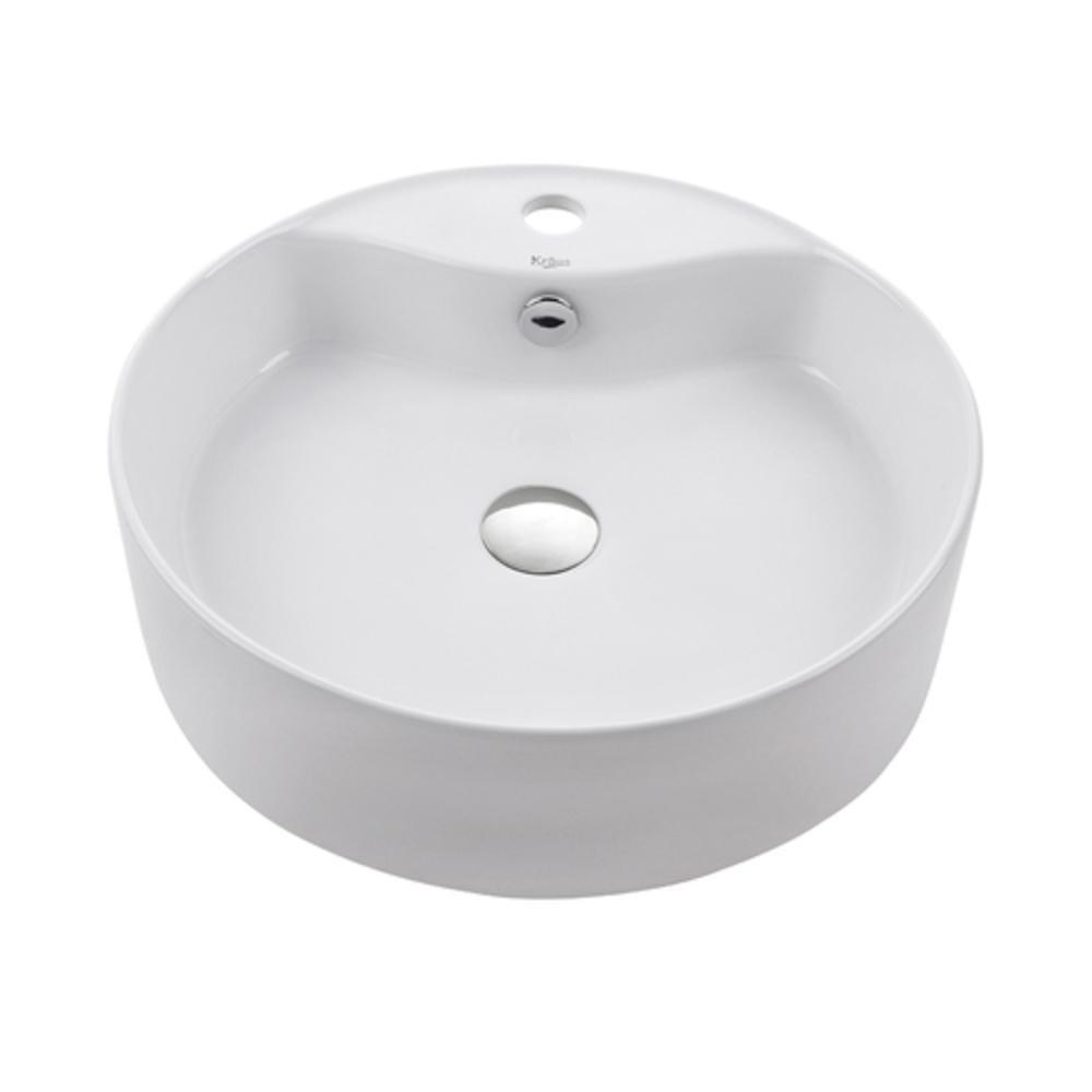 Kraus USA White 1-Hole Vessel Mount Bathroom Sink 