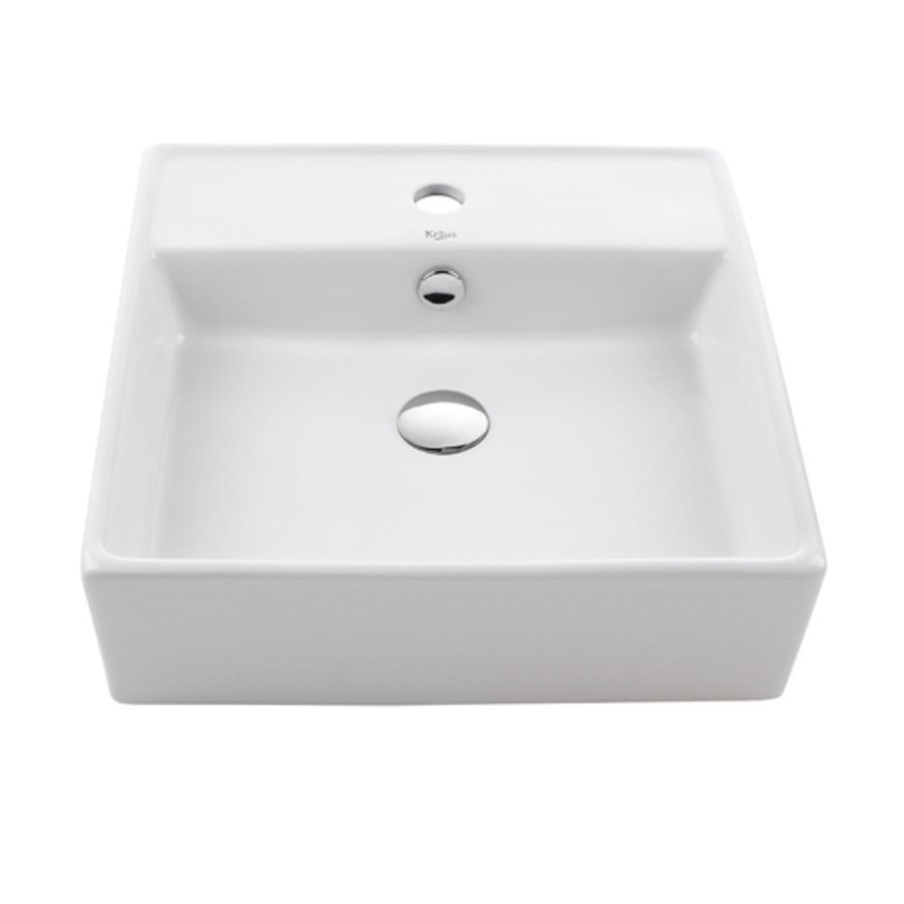 Kraus USA White Square Stain Resistant Vessel Sink 