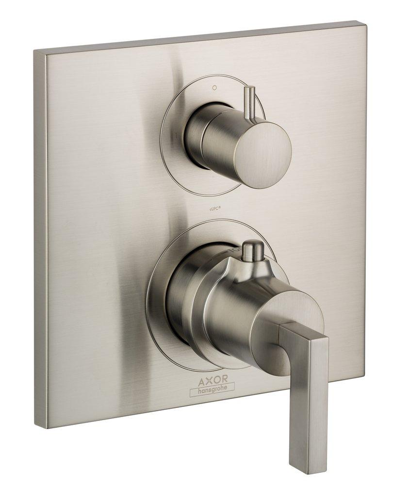 AXOR Brushed Nickel 7 gpm Thermostatic Volume Control Trim with Diverter and Double Lever Handle 