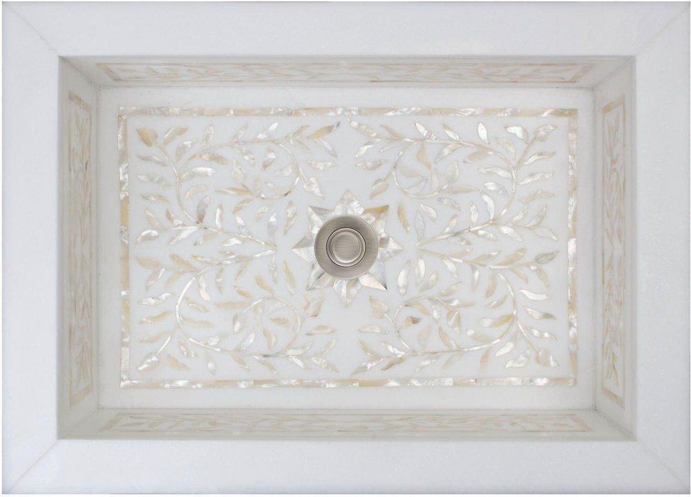 Linkasink White Marble 21X15X6 White Marble FLORAL Pearl Lavatory SINK 