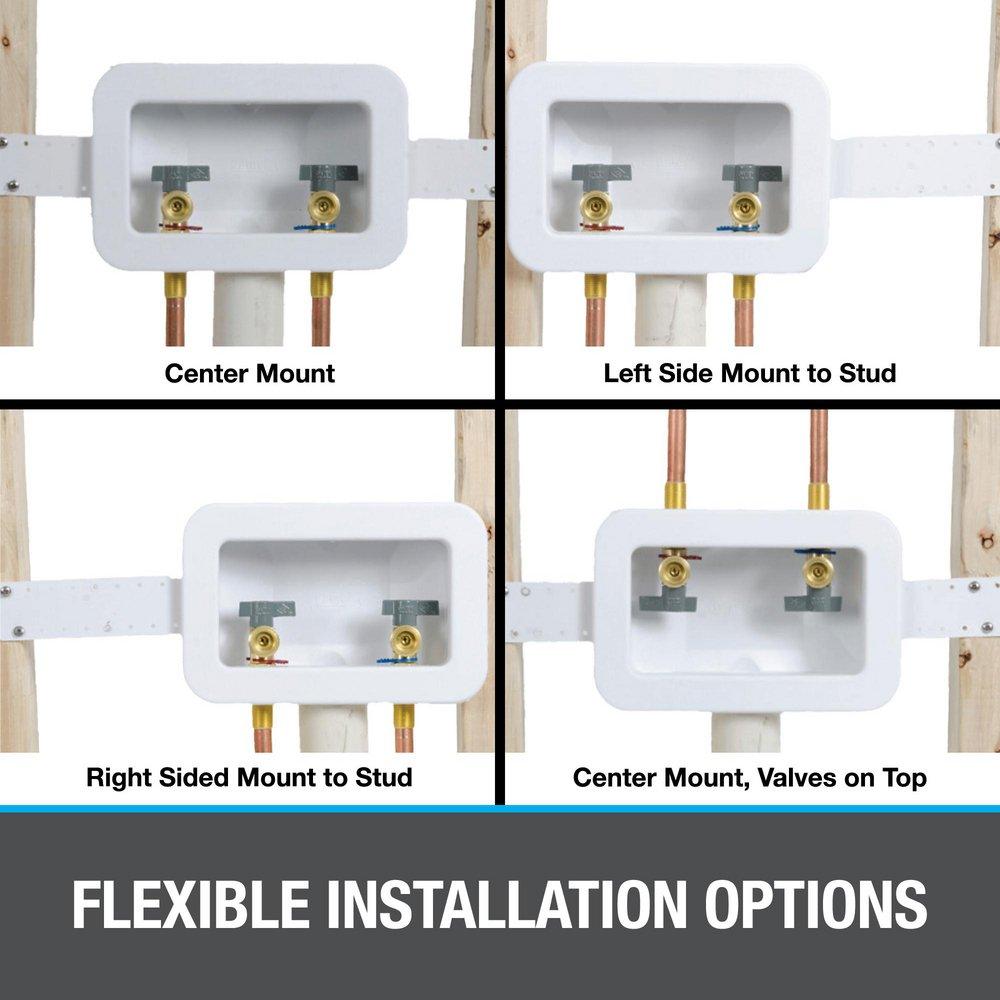 Oatey&reg; White PVC Washing Machine Quarter-turn Hammer Assembled Outlet Box 
