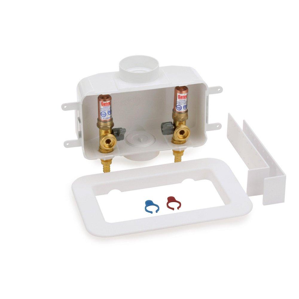 Oatey&reg; White PVC Washing Machine Quarter-turn Hammer Assembled Outlet Box 