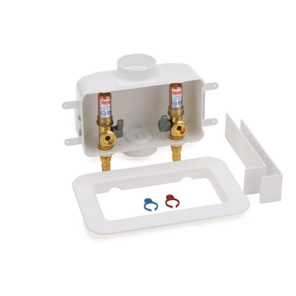 Oatey&reg; White PVC Washing Machine Quarter-turn Hammer Assembled Outlet Box 