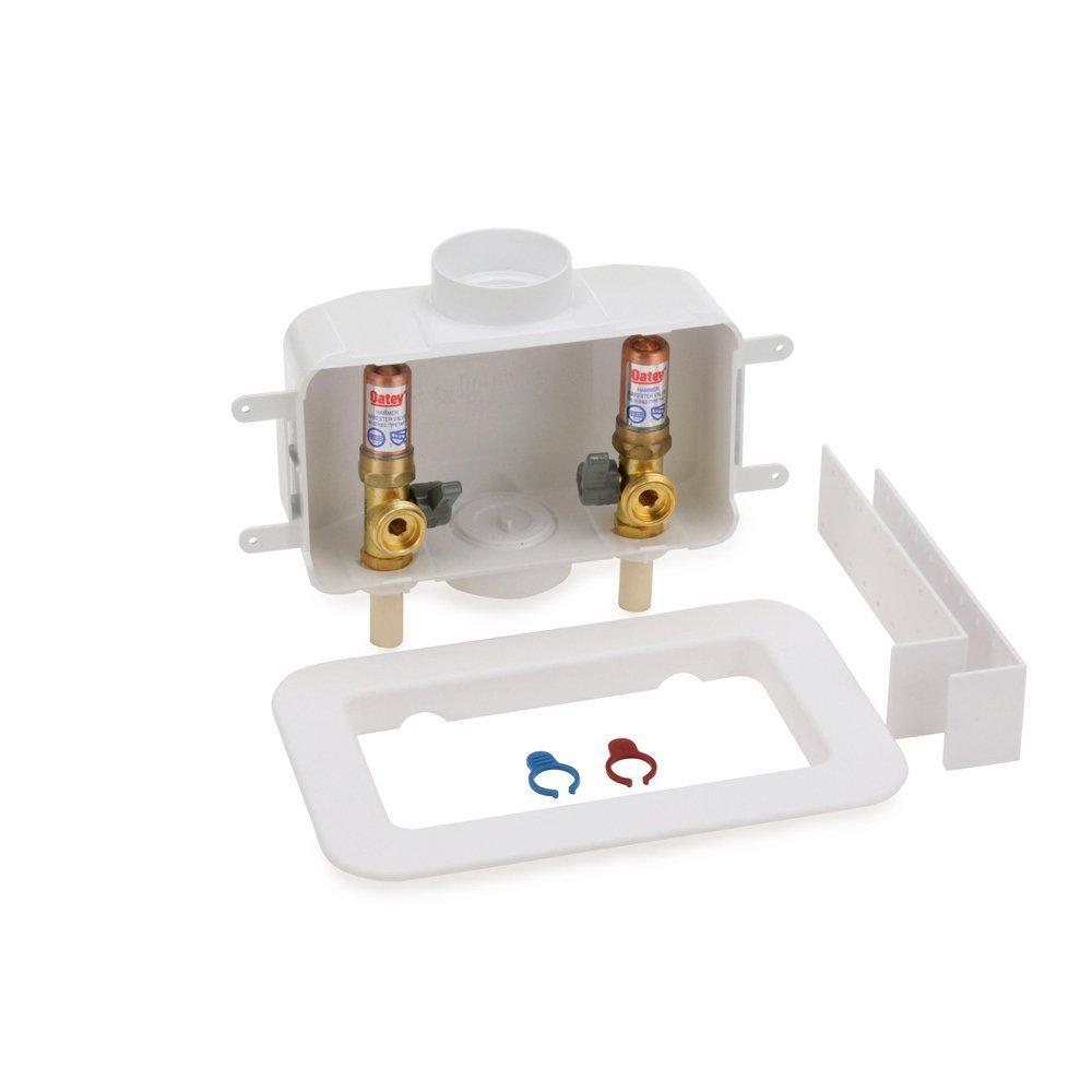 Oatey&reg; White PVC Washing Machine Quarter-turn Hammer Assembled Outlet Box 