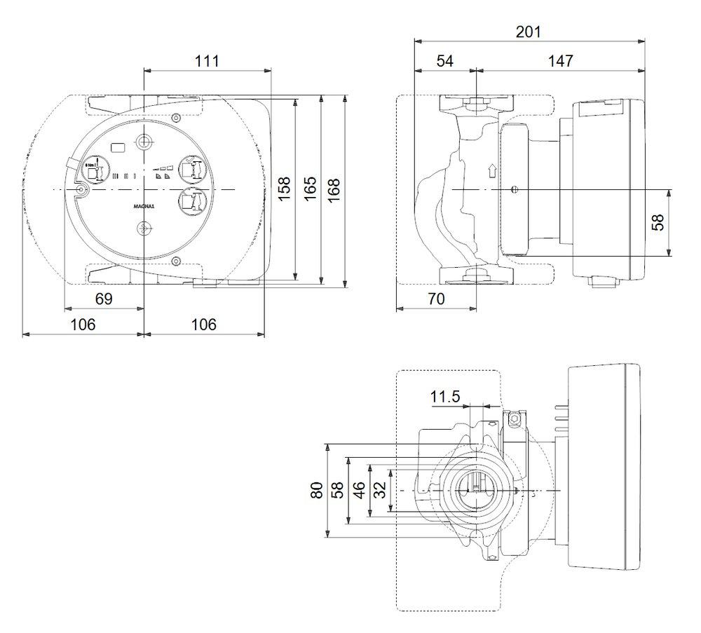 Grundfos 32-100 230V 1/6 hp 1-Phase Cast Iron Circulator Pump 