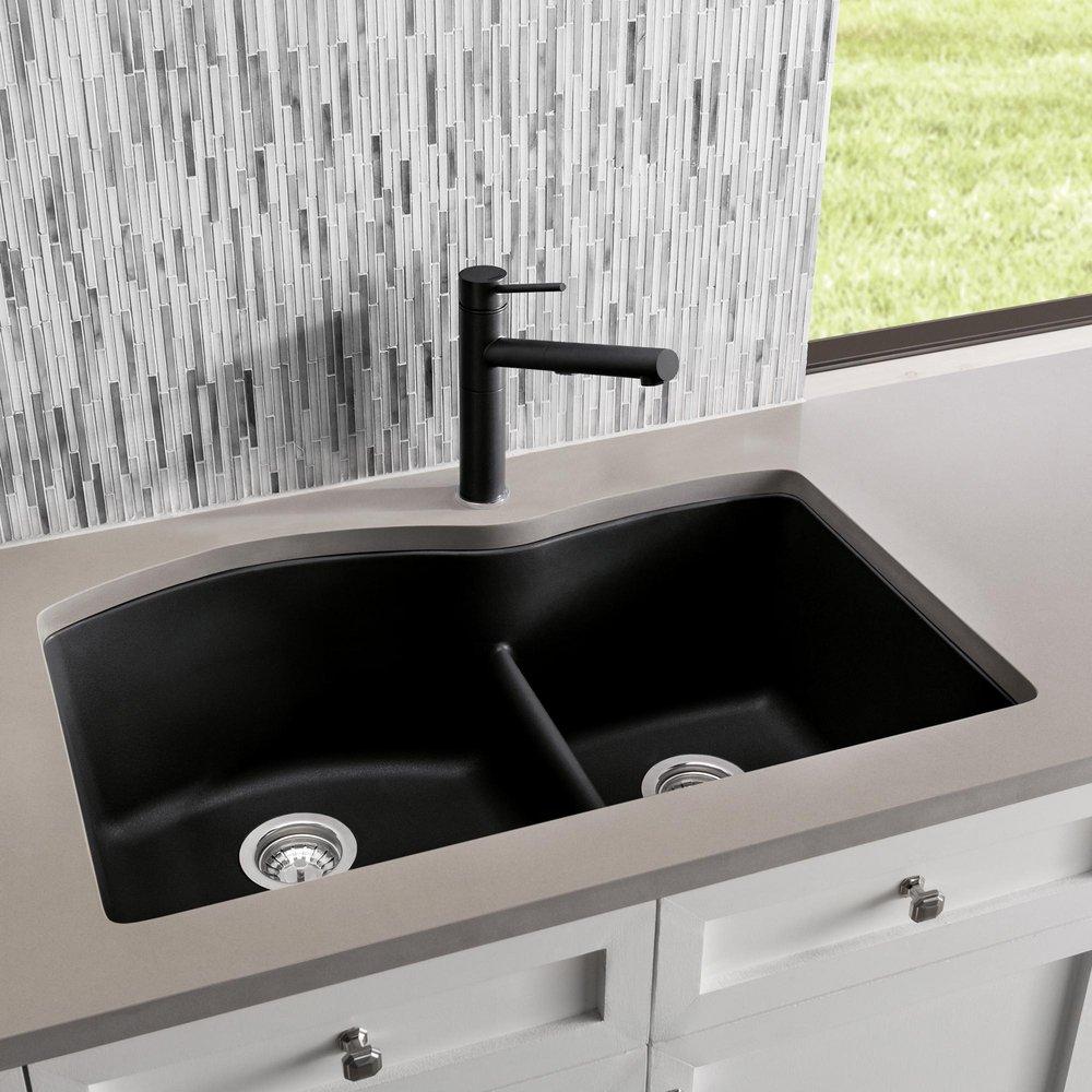 BLANCO Anthracite 32 x 20-7/8 in. No Hole Composite Double Bowl Undermount Kitchen Sink 