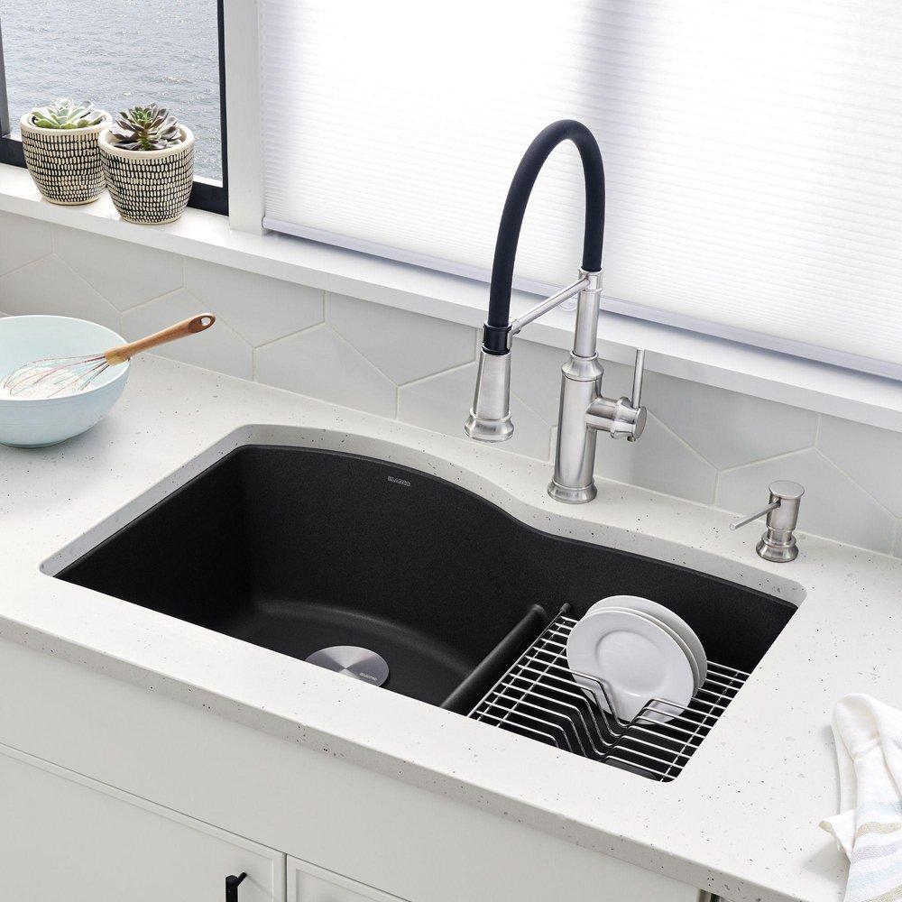 BLANCO Anthracite 32 x 20-7/8 in. No Hole Composite Double Bowl Undermount Kitchen Sink 
