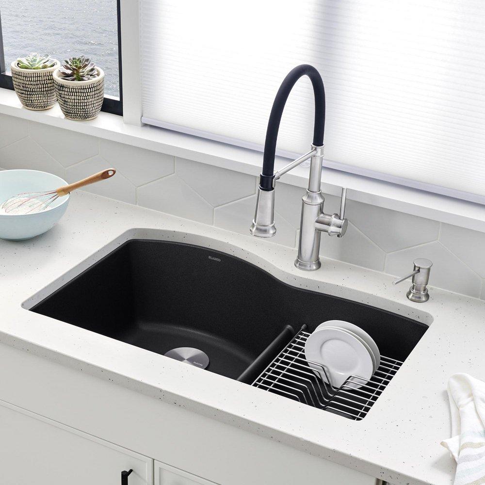 BLANCO Anthracite 32 x 20-7/8 in. No Hole Composite Double Bowl Undermount Kitchen Sink 