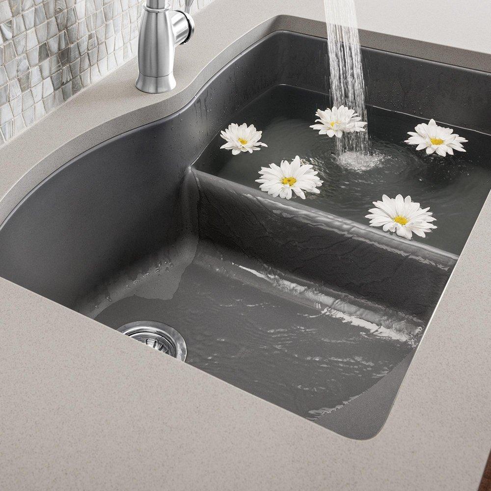 BLANCO Cinder 32 x 20-7/8 in. No Hole Composite Double Bowl Undermount Kitchen Sink 