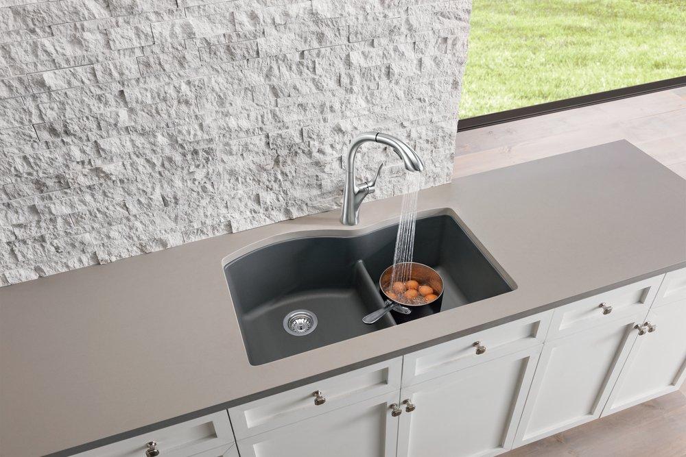 BLANCO Cinder 32 x 20-7/8 in. No Hole Composite Double Bowl Undermount Kitchen Sink 