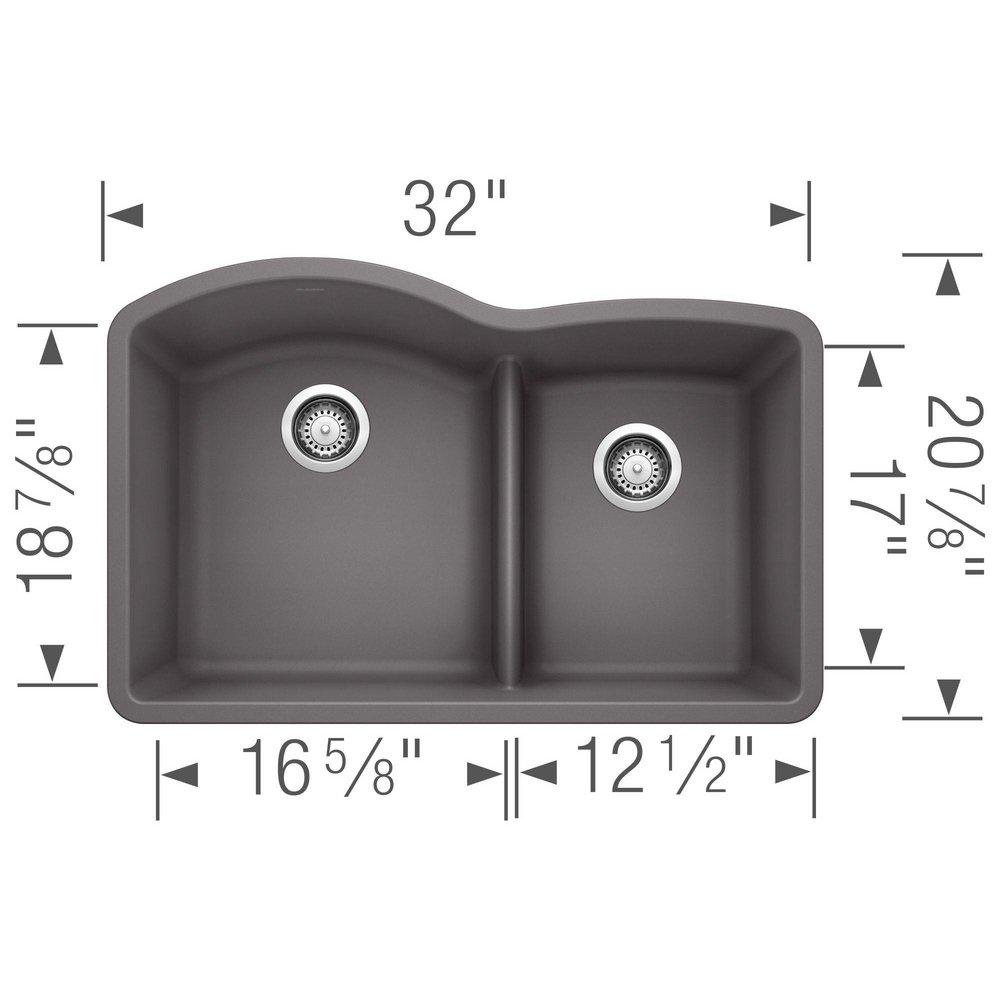 BLANCO Cinder 32 x 20-7/8 in. No Hole Composite Double Bowl Undermount Kitchen Sink 