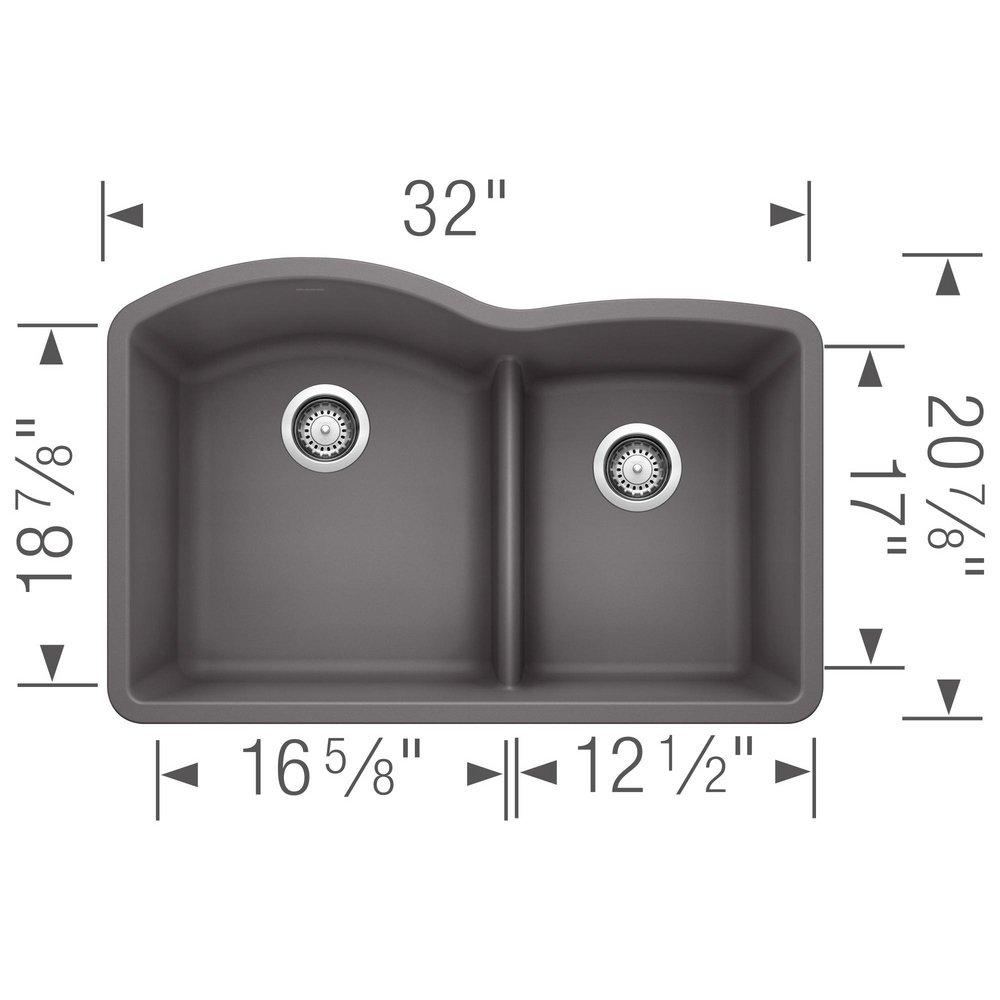 BLANCO Cinder 32 x 20-7/8 in. No Hole Composite Double Bowl Undermount Kitchen Sink 