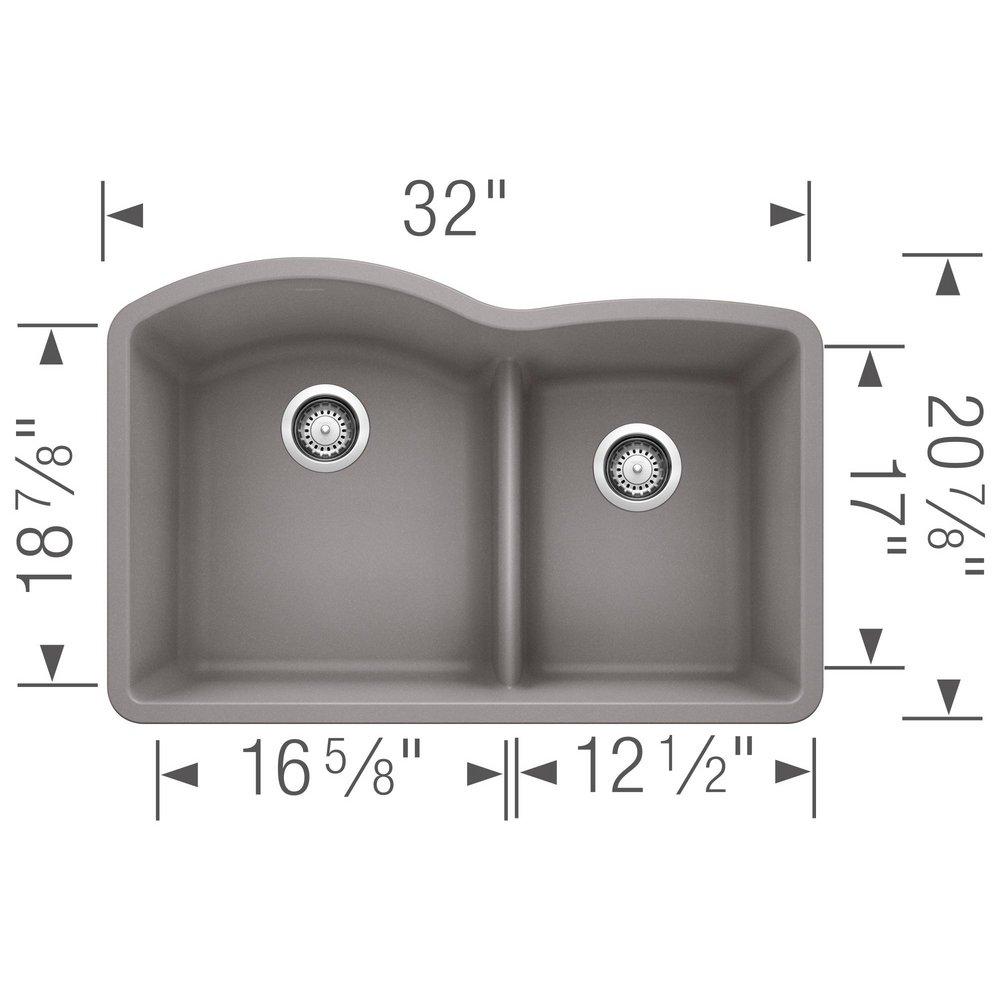 BLANCO Metallic Grey 32 x 20-7/8 in. No Hole Composite Double Bowl Undermount Kitchen Sink 