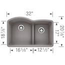 BLANCO Metallic Grey 32 x 20-7/8 in. No Hole Composite Double Bowl Undermount Kitchen Sink 